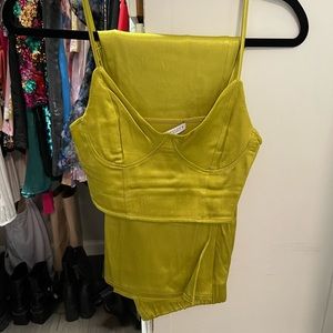 Satin effect pants and crop top set